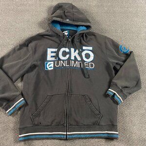 Vintage Y2K Ecko Unltd Hoodie  Men's XL Full Zip Sunfaded Gray Distressed
